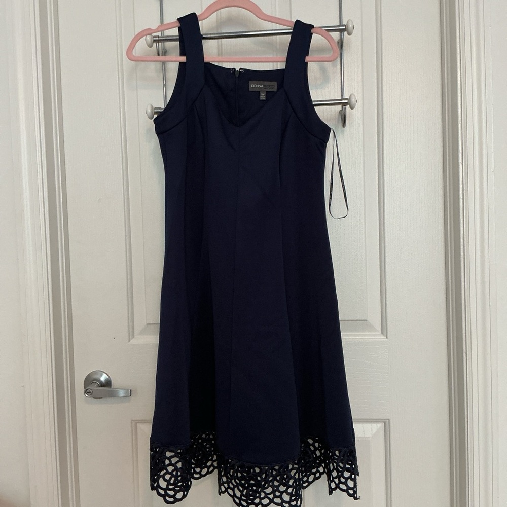 Donna Ricco Navy Dress with Lace Detail